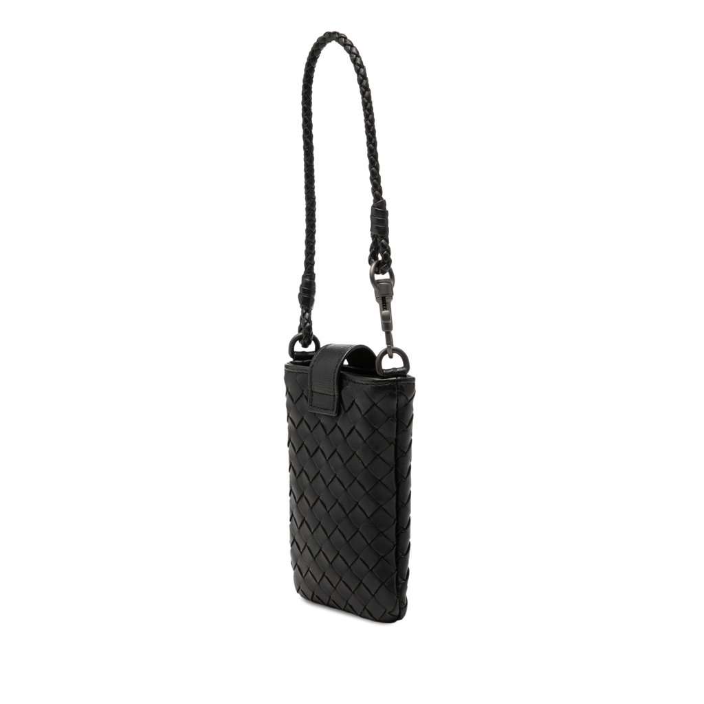 Bottega Veneta Nappa Intrecciato Phone Holder Black Leather Very good - Back View