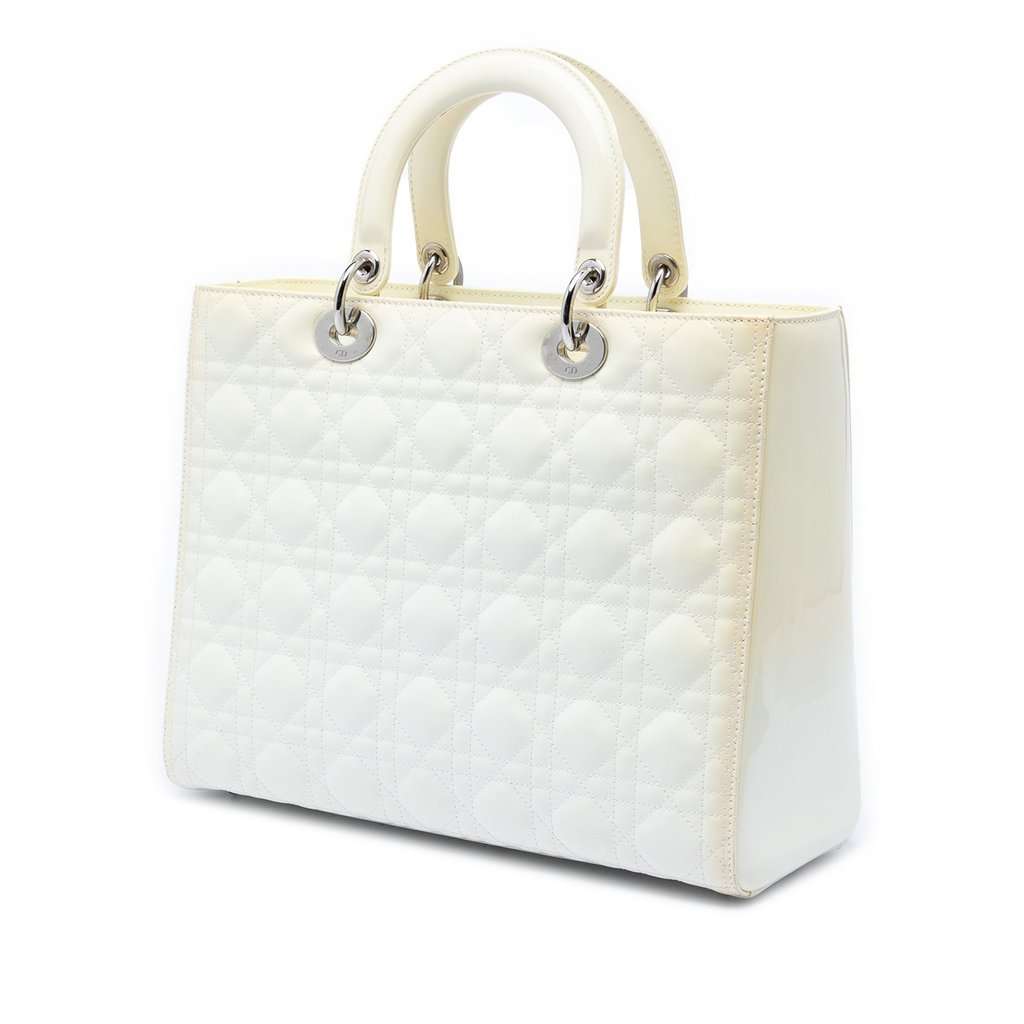 Dior Large Lambskin Cannage Lady Dior White Leather Very good condition - Back View
