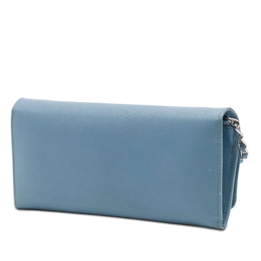 Prada Saffiano Wallet On Chain Blue Leather Very good - Back View