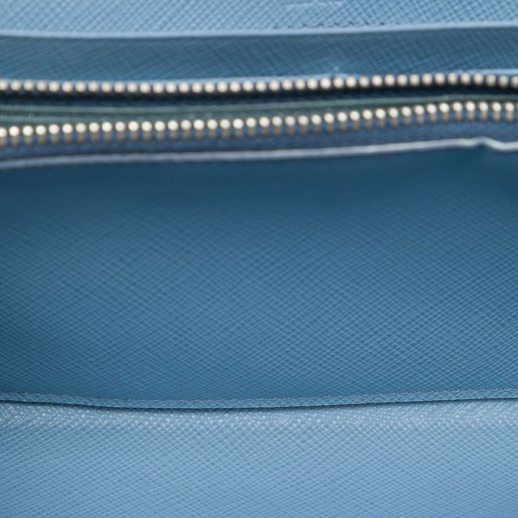 Prada Saffiano Wallet On Chain Blue Leather Very good - Model View