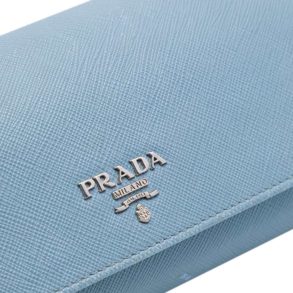 Prada Saffiano Wallet On Chain Blue Leather Very good - Box View