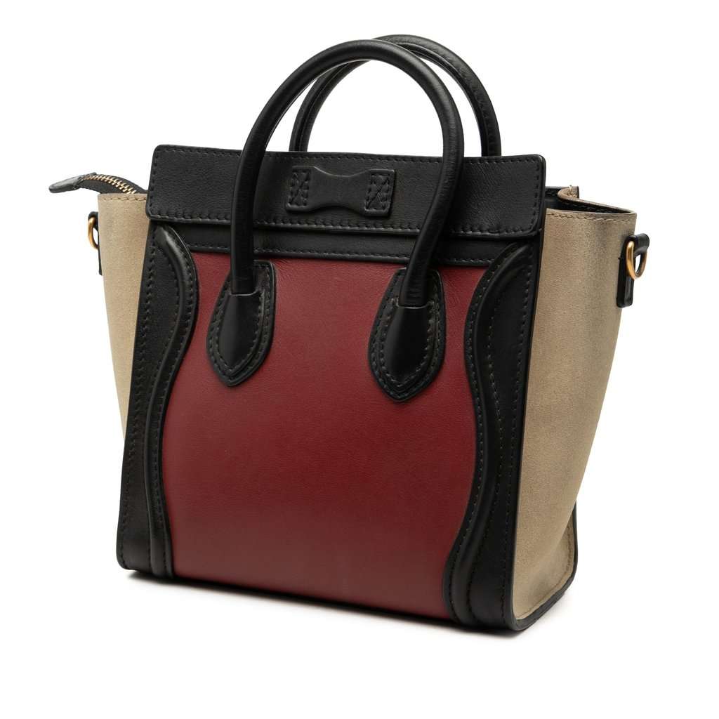 Celine Nano Tricolor Calfskin and Suede Luggage Tote Red Leather Very good condition - Back View