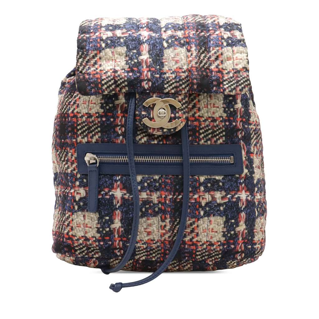 Chanel CC Nylon Tweed Printed Backpack Blue Very good condition - Front View