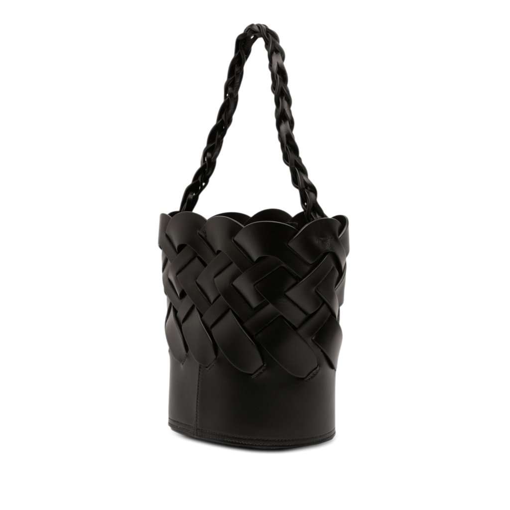 Prada Vitello Intreccio Tress Bucket Bag Black Leather Very good condition - Back View