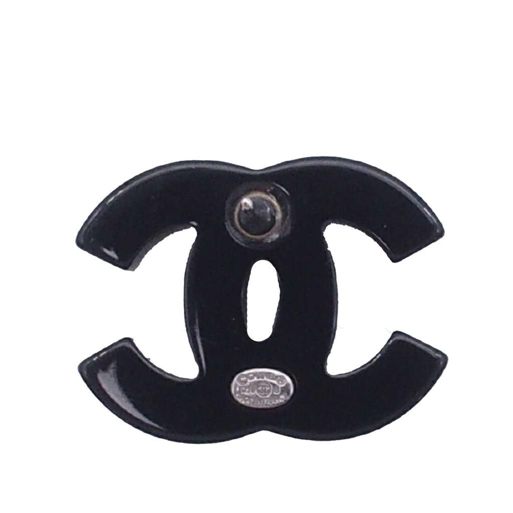 Chanel CC Resin and Strass Bullet Backs Earrings Black Plastic Very good condition - Inside View