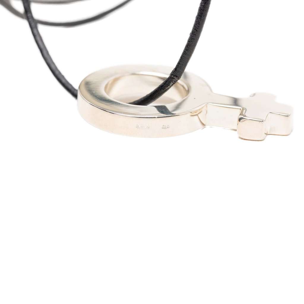 Gucci Leather and Sterling Silver Venus Symbol Pendant Necklace Silver Metal Very good - Model View