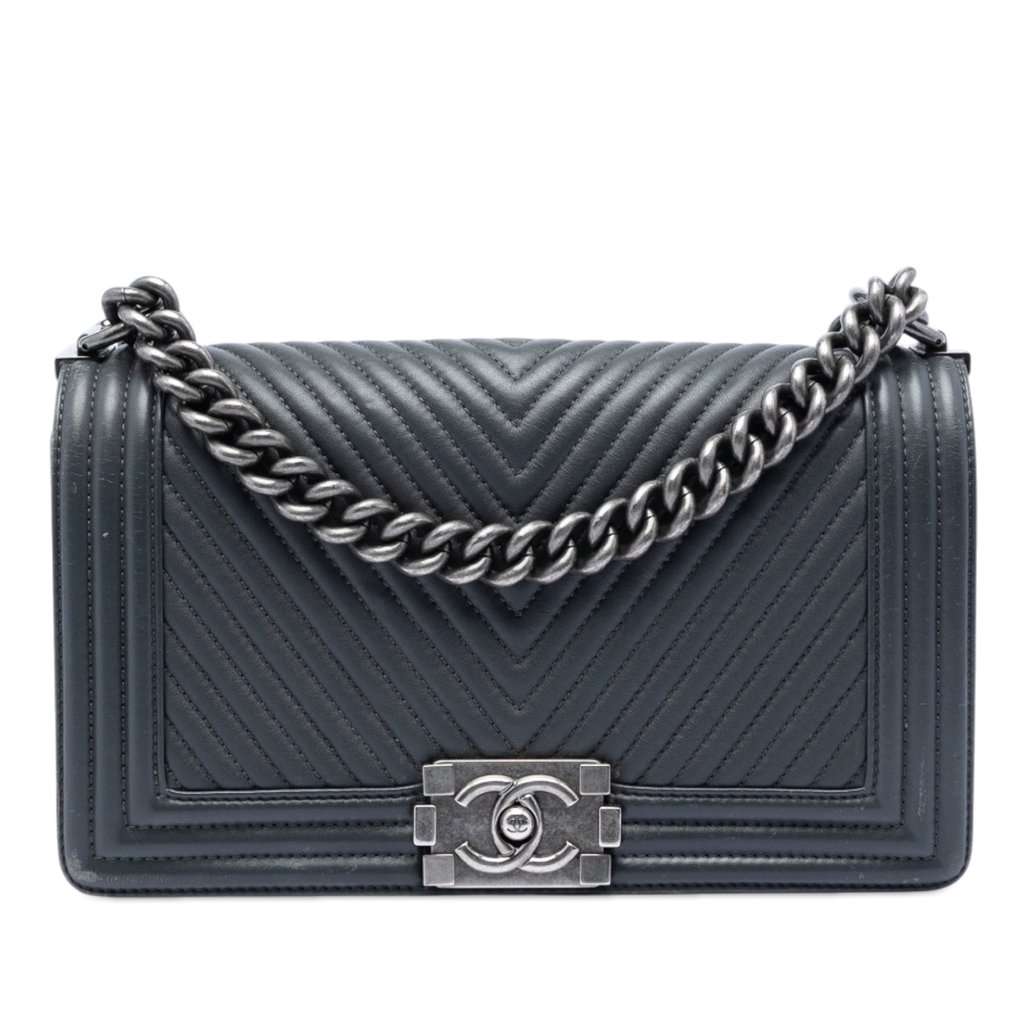 Chanel Old Medium Chevron Lambskin Boy Flap Brown Leather Very good condition - Front View