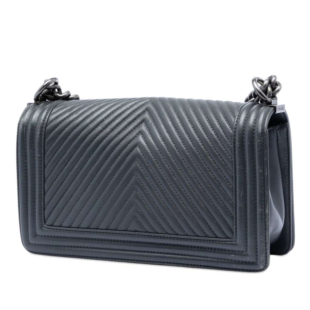 Chanel Old Medium Chevron Lambskin Boy Flap Brown Leather Very good condition - Back View