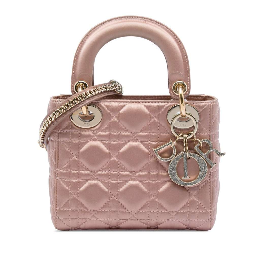 Dior Mini Satin Cannage Swarovski Crystal Lady Dior Pink Very good condition - Front View