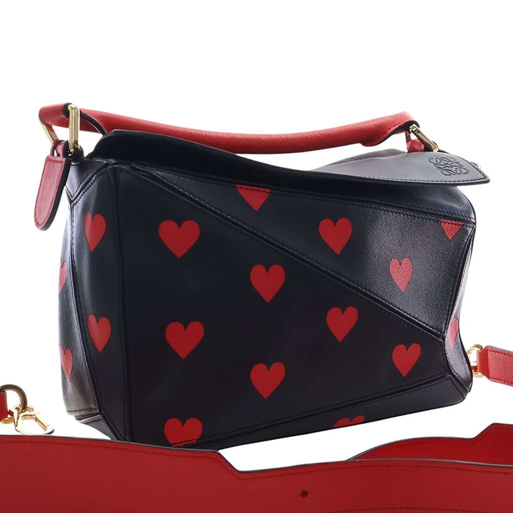 Loewe Small Calfskin Heart Puzzle Satchel Black Leather Very good condition - Back View