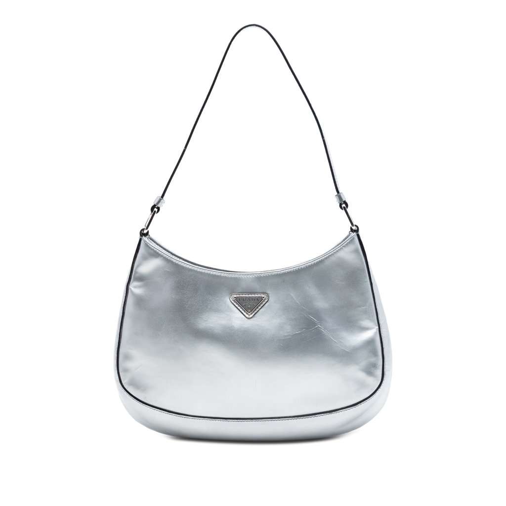 Prada Spazzolato Cleo Shoulder Bag Silver Leather Very good condition - Front View