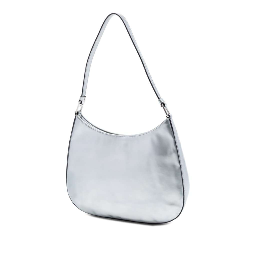 Prada Spazzolato Cleo Shoulder Bag Silver Leather Very good condition - Back View
