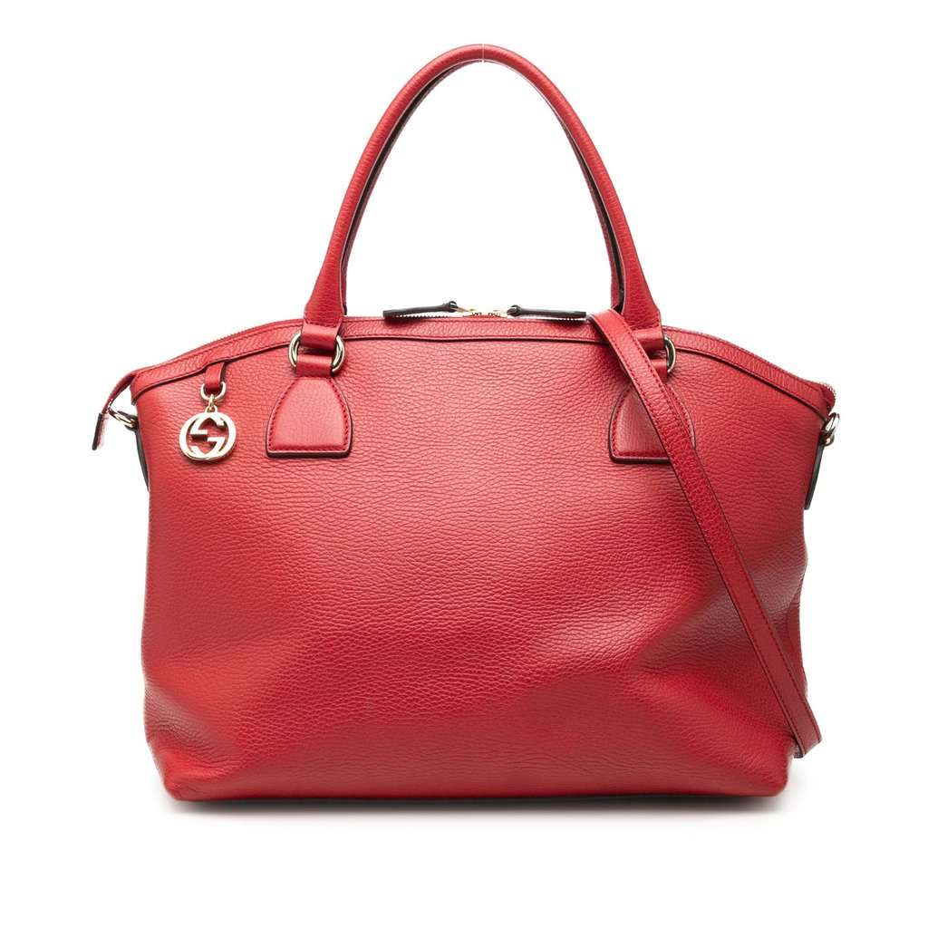 Gucci Large Dollar Calfskin GG Charm Dome Satchel Red Leather Very good condition - Front View