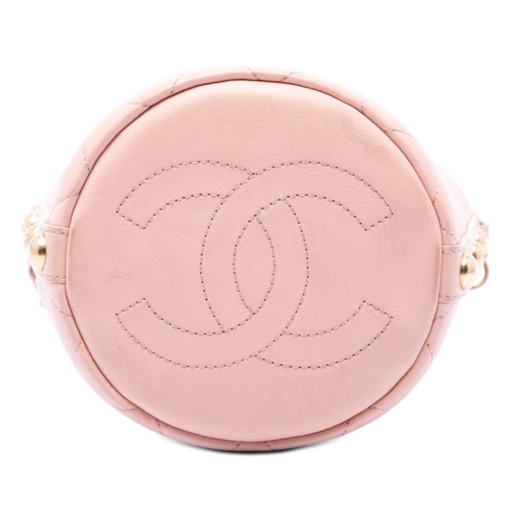 Chanel Small CC Calfskin and Tweed Drawstring Bucket Bag Pink Leather Very good condition - Inside View