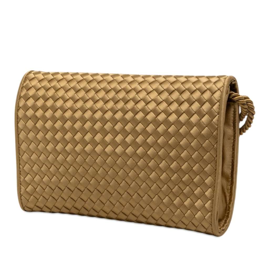 Bottega Veneta Satin Intrecciato Flap Shoulder Bag Gold Very good - Back View