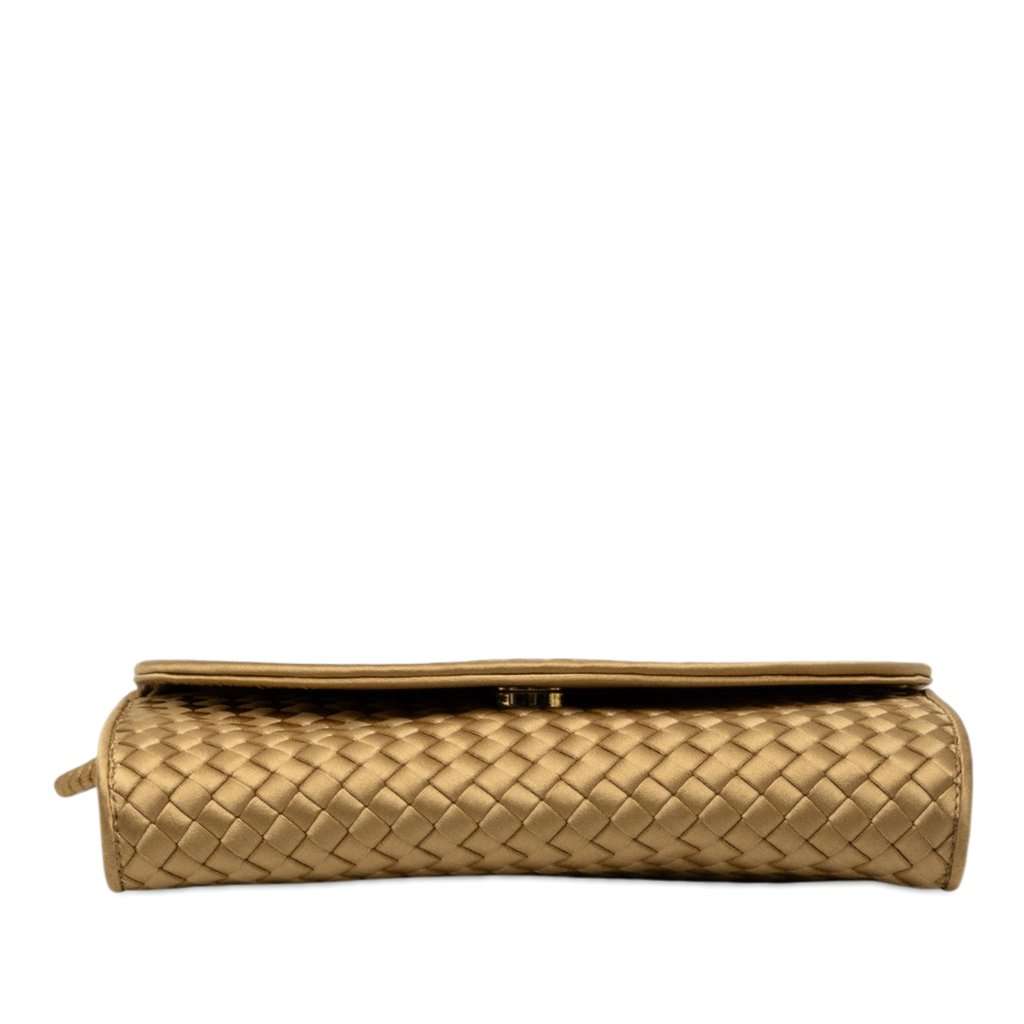 Bottega Veneta Satin Intrecciato Flap Shoulder Bag Gold Very good - Inside View