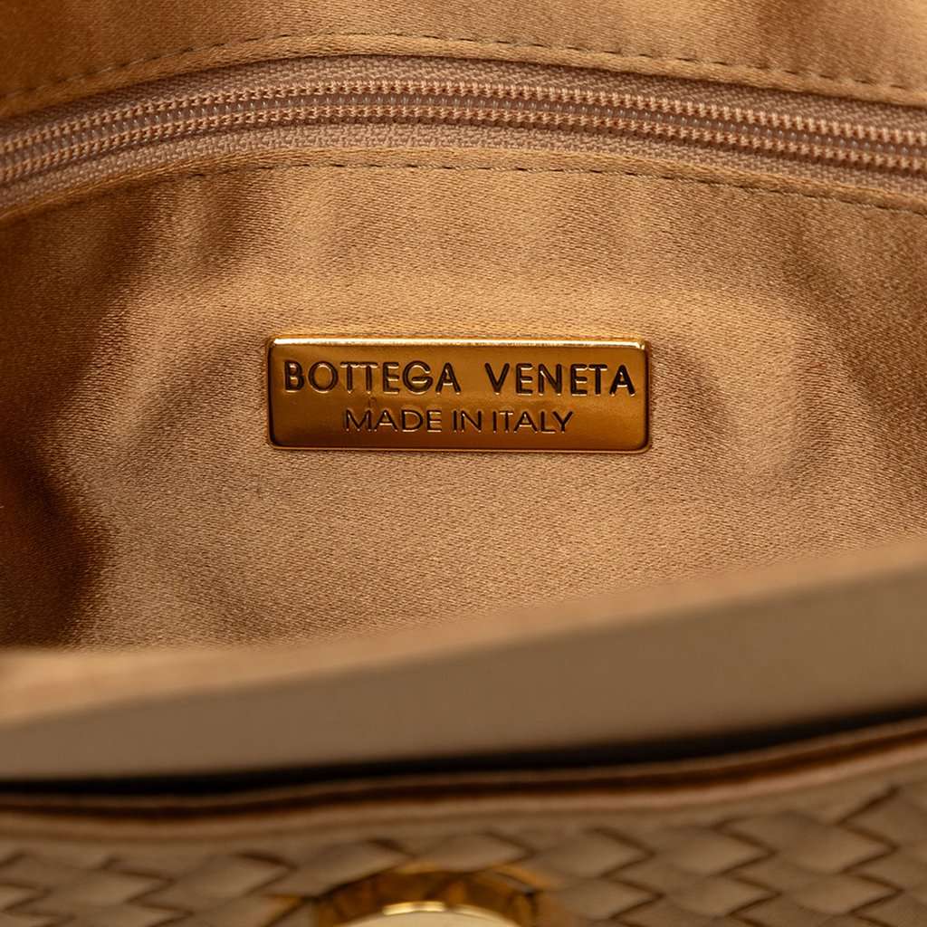 Bottega Veneta Satin Intrecciato Flap Shoulder Bag Gold Very good - Box View