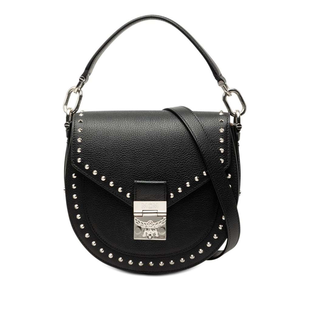 MCM Studded Leather Patricia Satchel Black Leather Very good - Front View