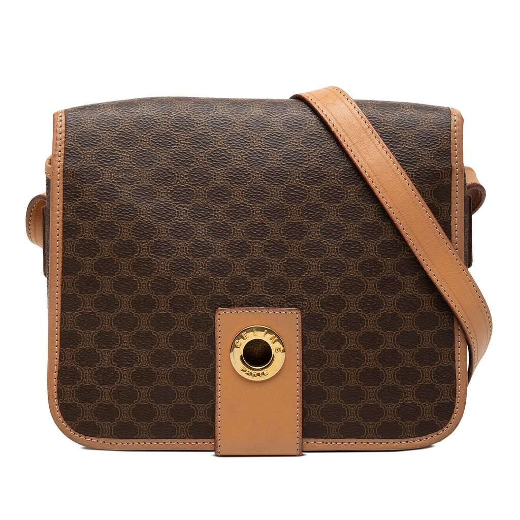 Celine Macadam Coated Canvas Crossbody Brown Very good - Front View