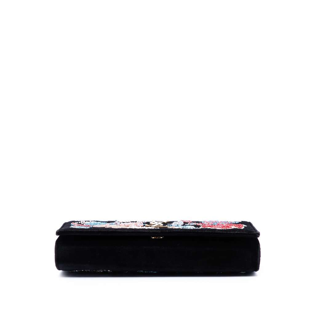 Saint Laurent Medium Floral Beaded Velvet Monogram Kate Crossbody Black Very good condition - Inside View