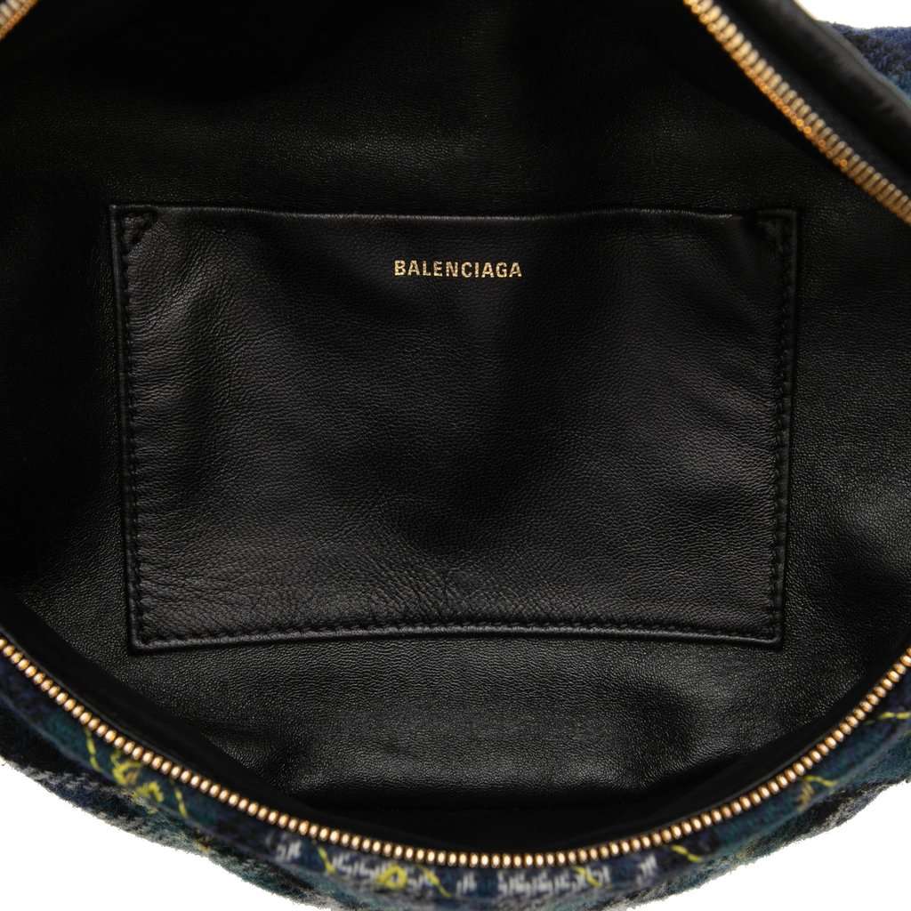 Balenciaga Diagonal Quilted Wool Allover Logo Souvenir Belt Bag XS Green Very good - Model View