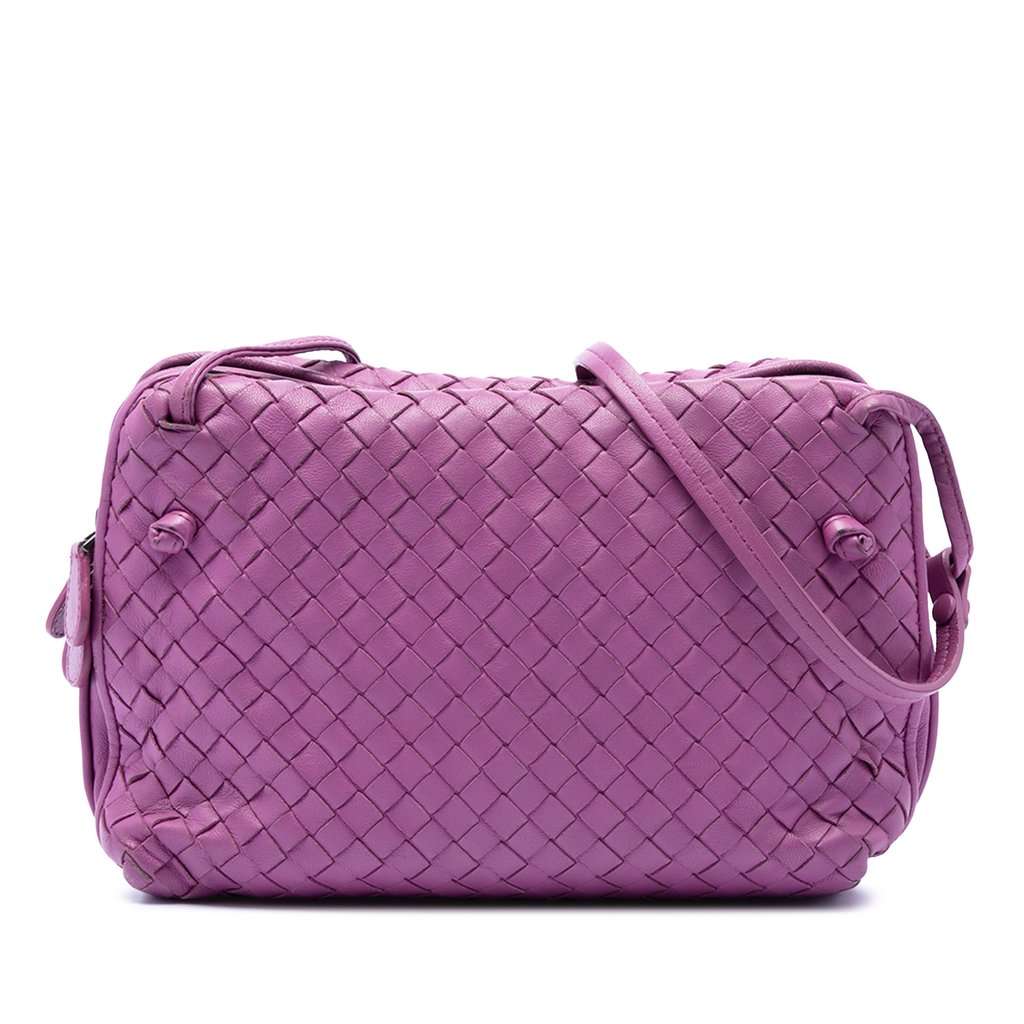 Bottega Veneta Nappa Intrecciato Nodini Double Zip Crossbody Purple Leather Very good - Front View