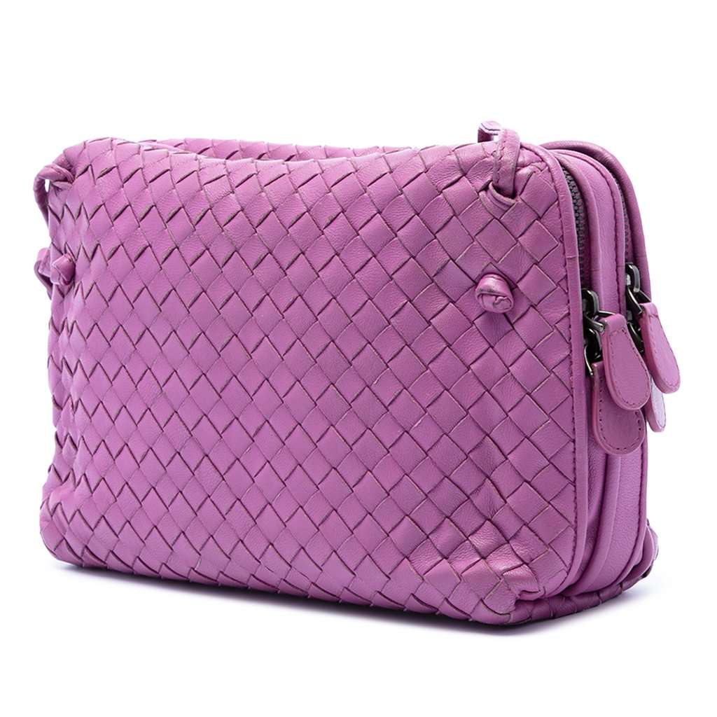 Bottega Veneta Nappa Intrecciato Nodini Double Zip Crossbody Purple Leather Very good - Back View