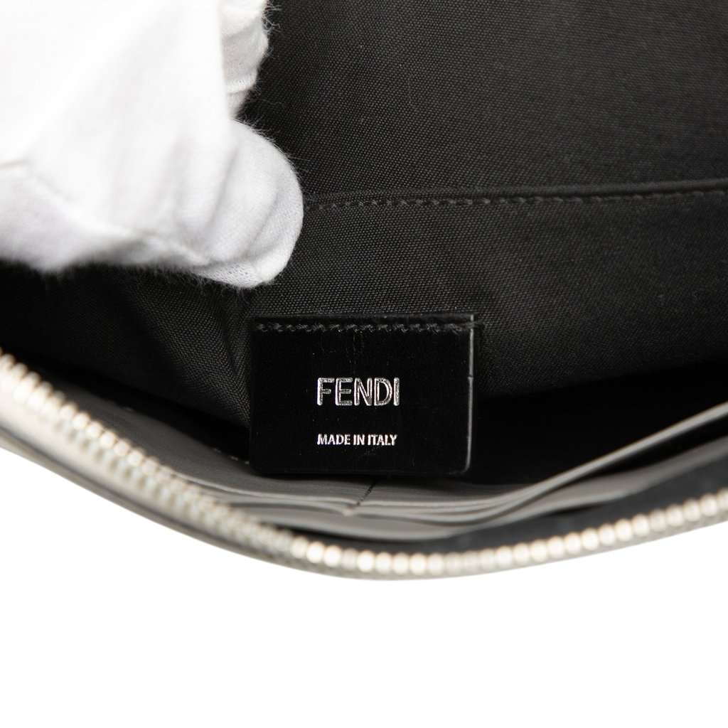 Fendi Zucca Coated Canvas FF 1974 Diagonal Vitello Liberty Front Zip Clutch White Never worn, with tag - Box View