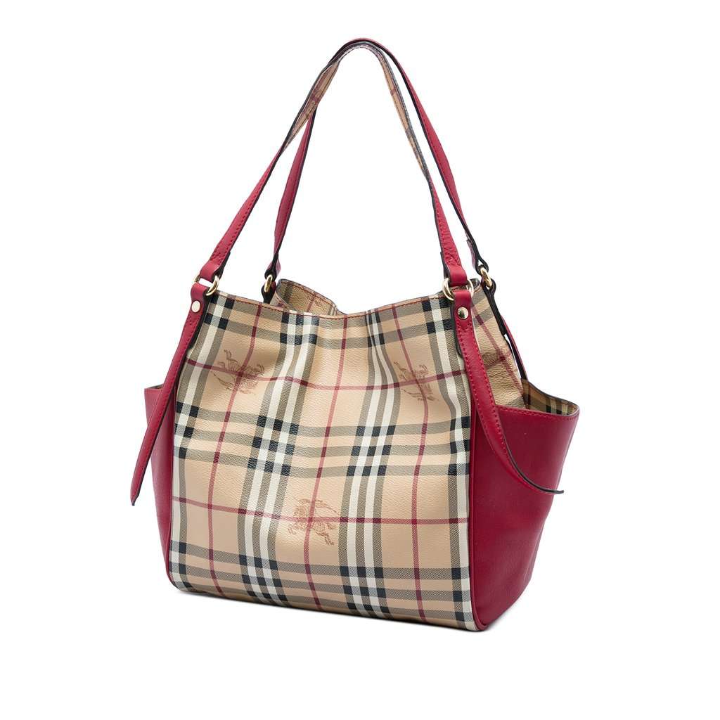 Burberry Small Leather Trimmed Haymarket Check Coated Canvas Canterbury Tote Beige Very good - Back View