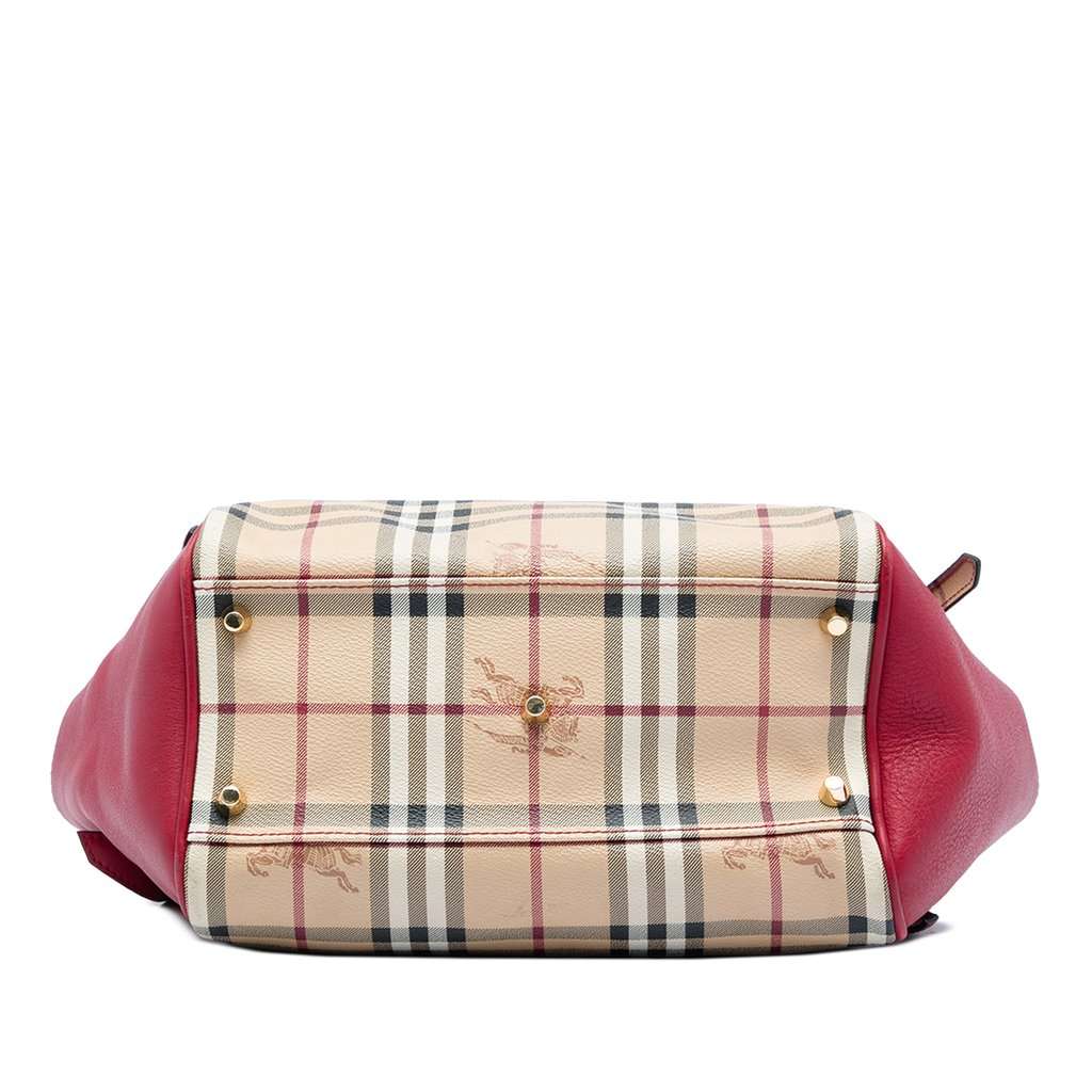 Burberry Small Leather Trimmed Haymarket Check Coated Canvas Canterbury Tote Beige Very good - Inside View