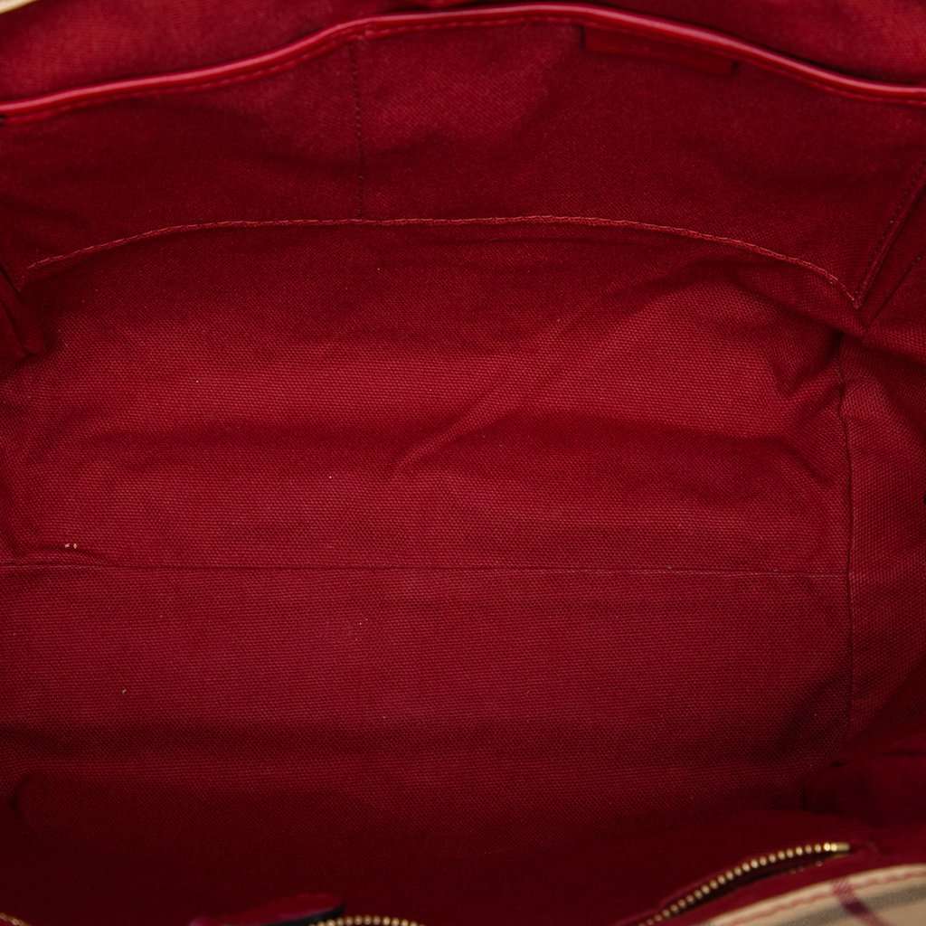 Burberry Small Leather Trimmed Haymarket Check Coated Canvas Canterbury Tote Beige Very good - Model View