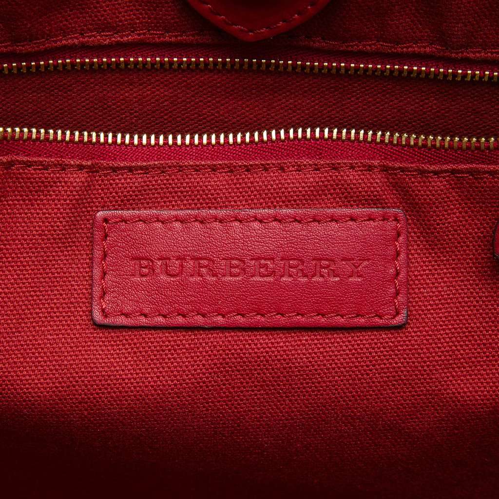 Burberry Small Leather Trimmed Haymarket Check Coated Canvas Canterbury Tote Beige Very good - Box View