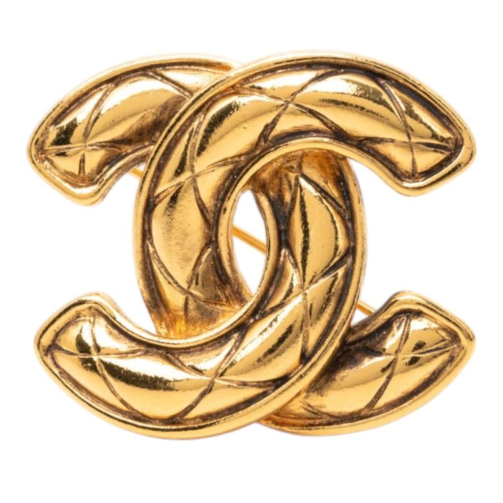 Chanel CC Gold Plated Quilted Brooch Gold Metal Very good - Front View