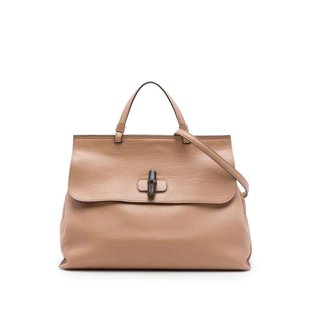 Gucci Large Calfskin Bamboo Daily Satchel Beige Leather Very good condition - Front View