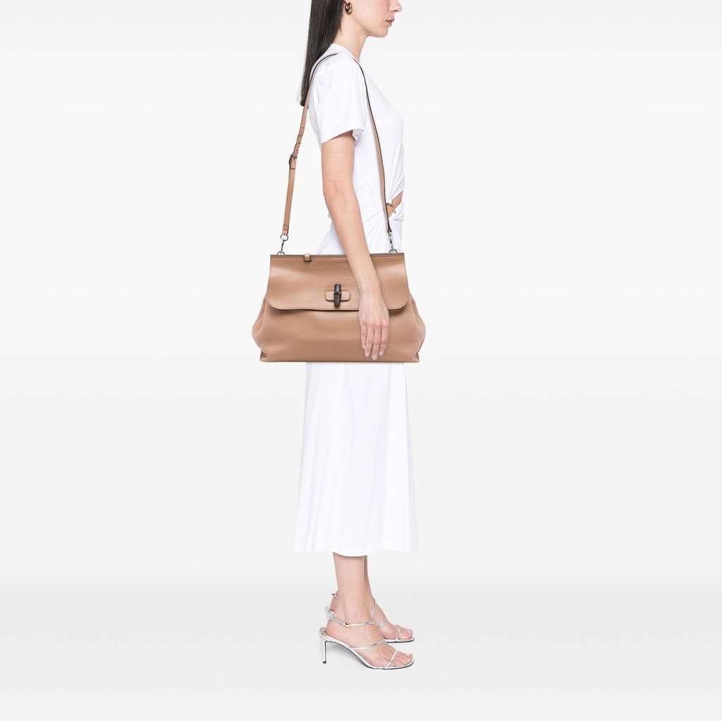 Gucci Large Calfskin Bamboo Daily Satchel Beige Leather Very good condition - Box View