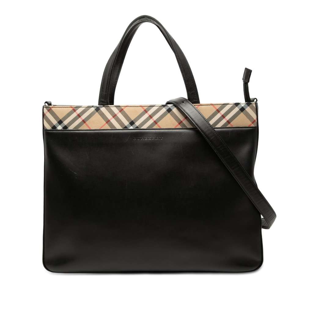 Burberry Nova Check Canvas Trimmed Leather Satchel Black Leather Very good - Front View