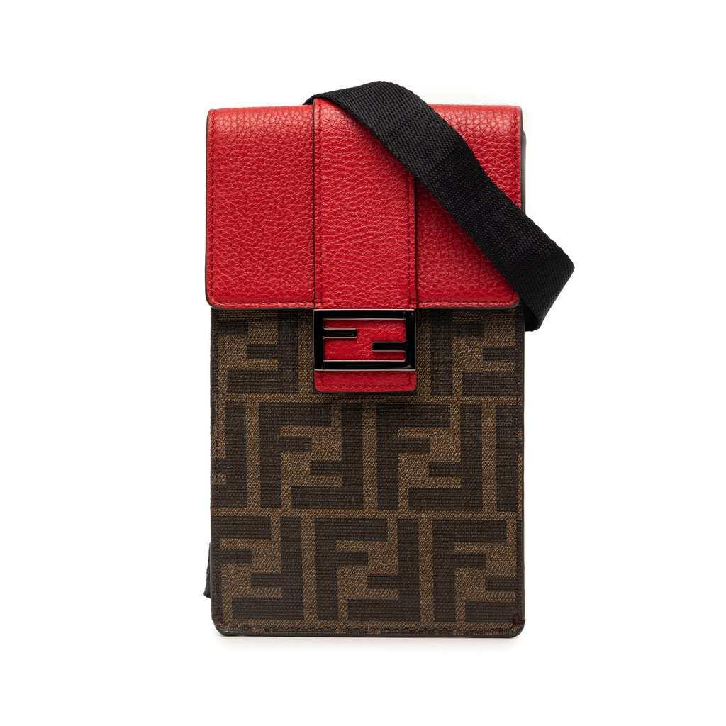 Fendi Zucca Coated Canvas Phone Holder Crossbody Brown Very good - Front View