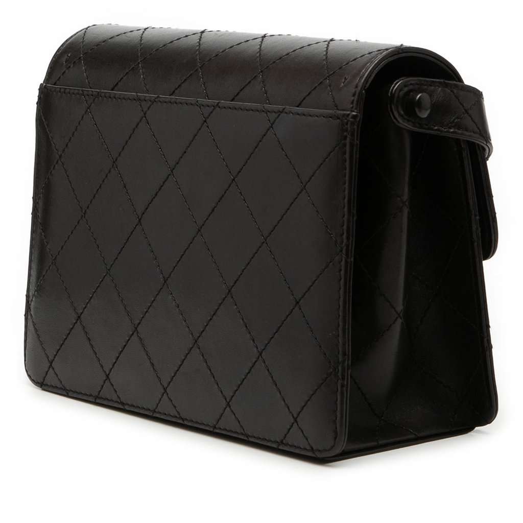 Chanel CC Quilted Lambskin Flap Shoulder Bag Black Leather Very good condition - Back View