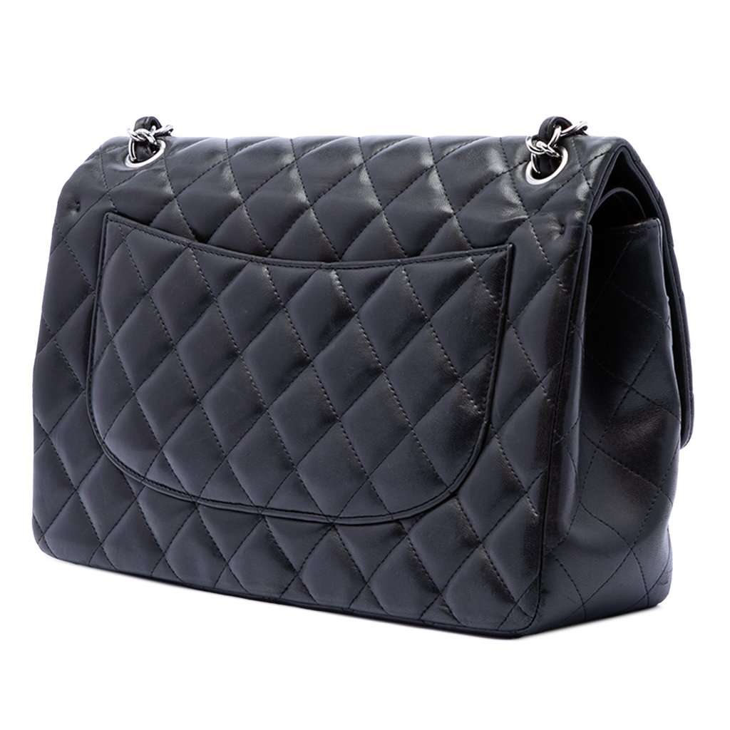 Chanel Jumbo Classic Lambskin Double Flap Black Leather Very good condition - Back View