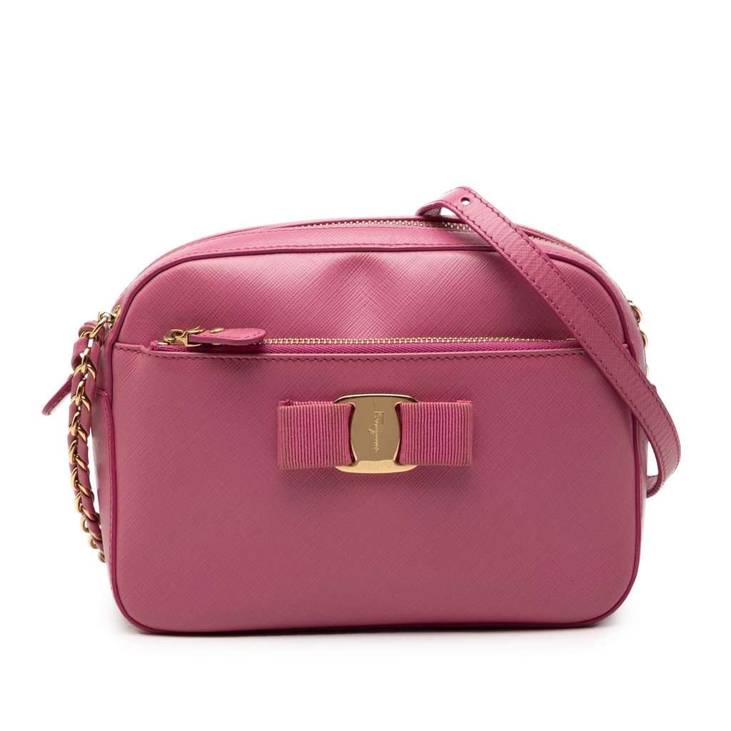 Ferragamo Leather Vara Bow Lydia Camera Bag Purple Leather Very good - Front View
