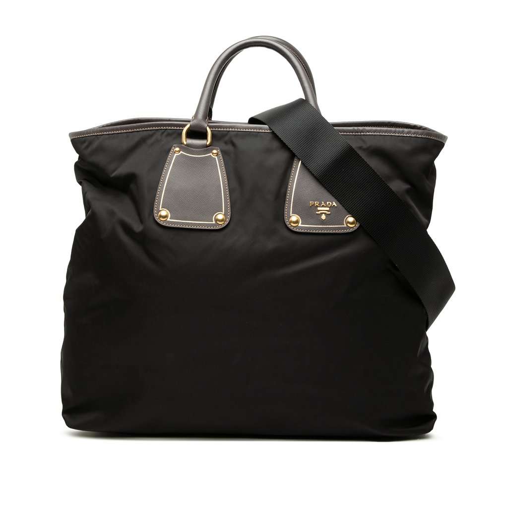Prada Saffiano Trimmed Tessuto Satchel Black Very good condition - Front View
