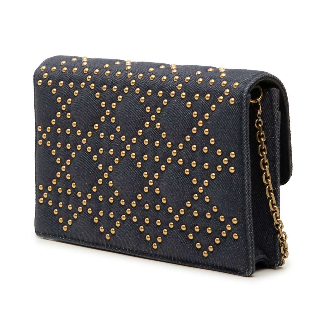 Dior Denim Cannage Studded DiorAddict Wallet on Chain Blue Very good condition - Back View