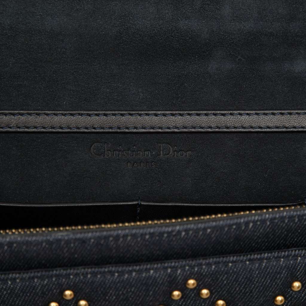 Dior Denim Cannage Studded DiorAddict Wallet on Chain Blue Very good condition - Box View