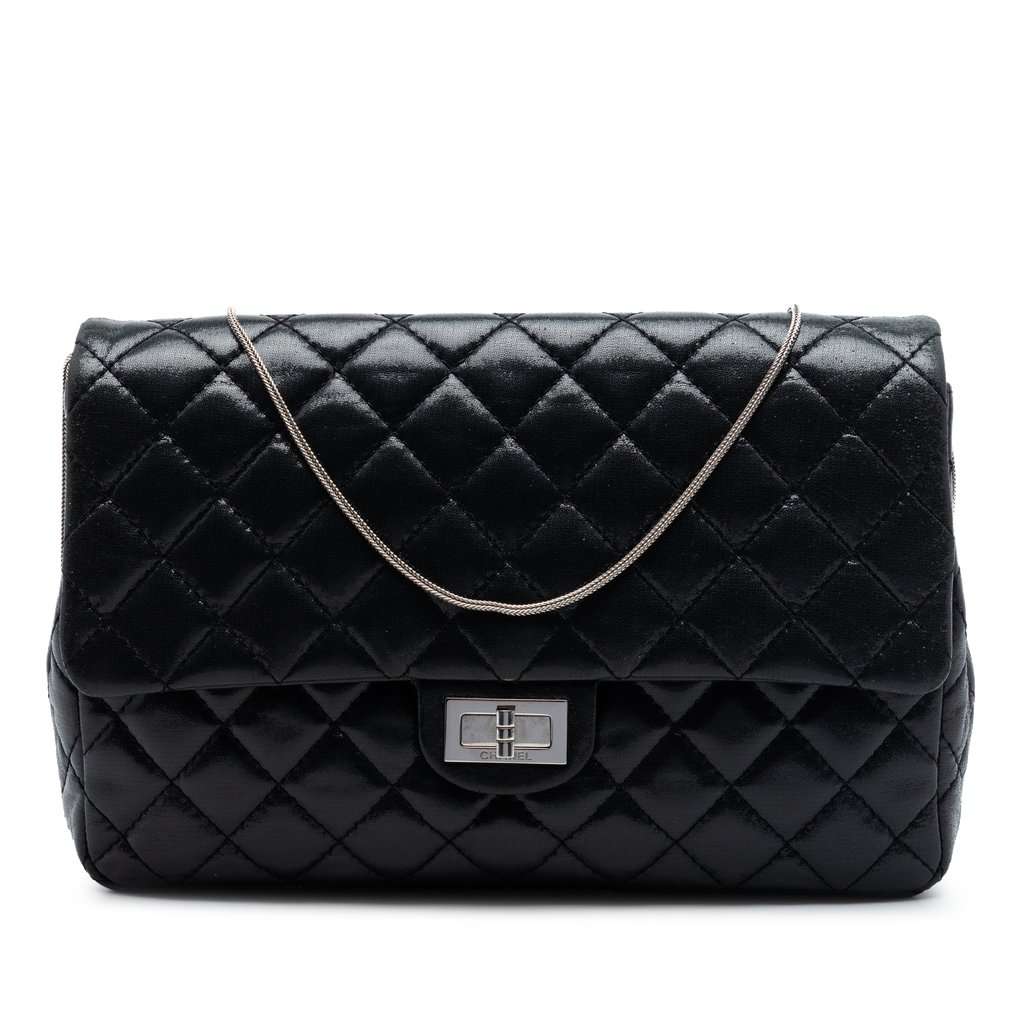 Chanel Quilted Iridescent Lambskin Reissue 2.55 Chain Flap Black Leather Very good condition - Front View