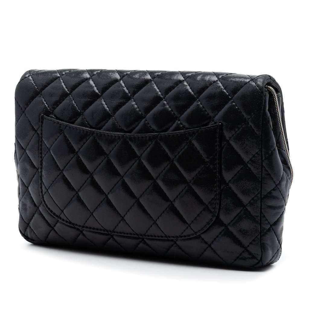 Chanel Quilted Iridescent Lambskin Reissue 2.55 Chain Flap Black Leather Very good condition - Back View