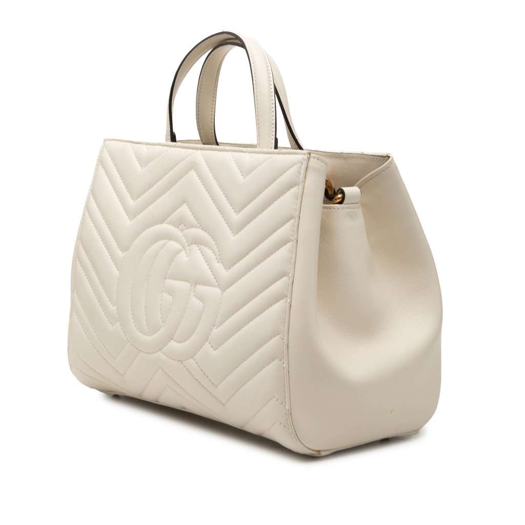 Gucci Small GG Marmont Matelasse Calfskin Satchel White Leather Very good condition - Back View