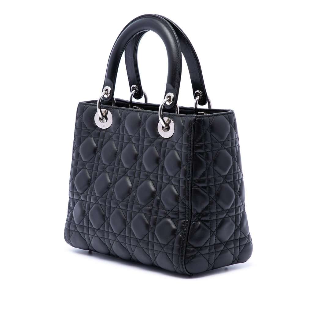 Dior Medium Lambskin Cannage Lady Dior Black Leather Very good - Back View