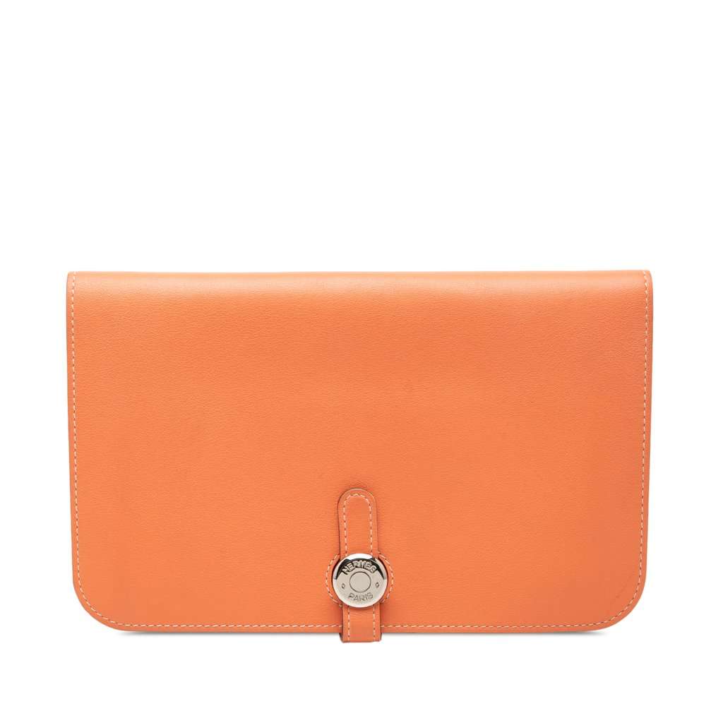 Hermès Clemence Dogon Duo Wallet GM Orange Leather Very good condition - Front View