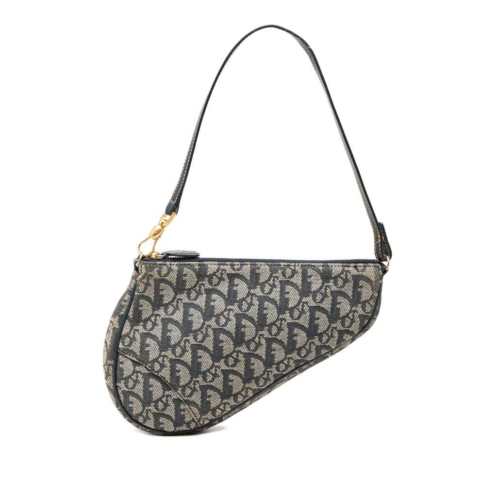 Dior Mini Diorissimo Canvas Saddle Pochette Blue Very good - Front View