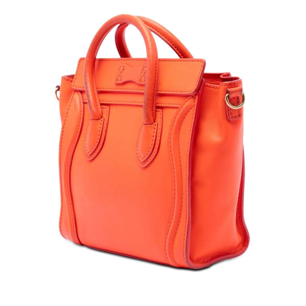 Celine Nano Leather Luggage Tote Orange Leather Very good - Back View